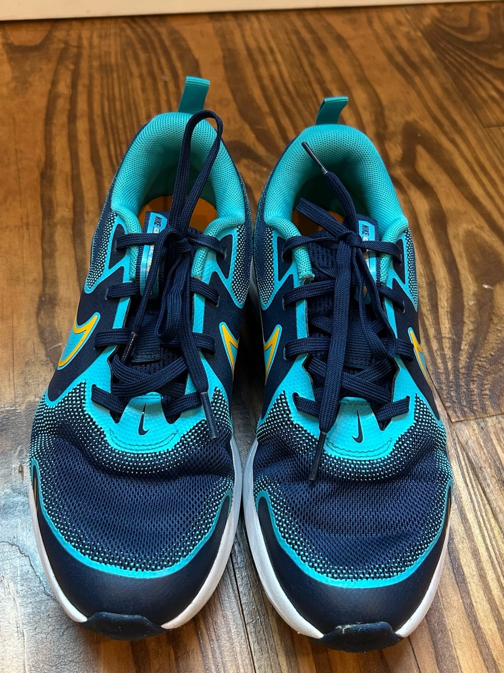 Nike Navy & Teal Athletic Sneakers with Yellow Swoosh - Picture 2 of 4